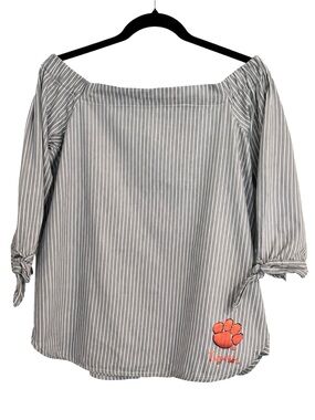 Clemson Tigers Gameday Couture  Off Shoulder Striped Top M Gray White Cotton